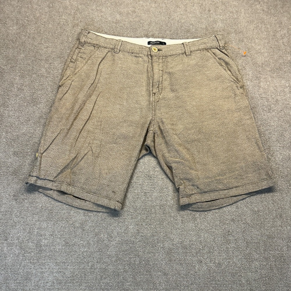 Medicine Everyday Therapy Shorts Men's Large Brown Linen Blend Roll Tab 9"